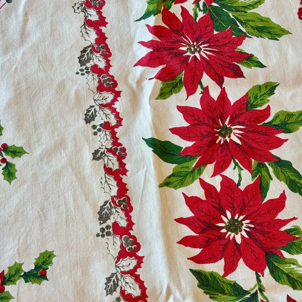Vintage Festive Poinsettia Holiday Tablecloth - Picture 4 of 5